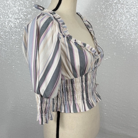 Forever 21 Multicolor Striped Smocked Puff-Sleeve Size Large - Picture 5 of 15